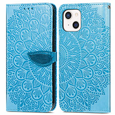 Leather Case Stands Fashionable Pattern Flip Cover H13 Holder for Apple iPhone 13 Mini Blue