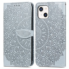 Leather Case Stands Fashionable Pattern Flip Cover H13 Holder for Apple iPhone 13 Mini Gray