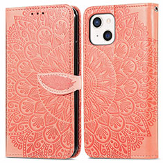 Leather Case Stands Fashionable Pattern Flip Cover H13 Holder for Apple iPhone 13 Mini Orange
