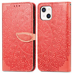Leather Case Stands Fashionable Pattern Flip Cover H13 Holder for Apple iPhone 13 Mini Red