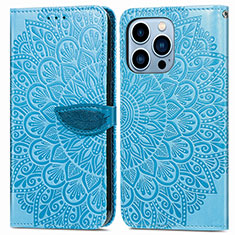 Leather Case Stands Fashionable Pattern Flip Cover H13 Holder for Apple iPhone 13 Pro Blue