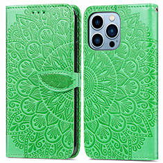 Leather Case Stands Fashionable Pattern Flip Cover H13 Holder for Apple iPhone 13 Pro Green