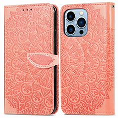Leather Case Stands Fashionable Pattern Flip Cover H13 Holder for Apple iPhone 13 Pro Orange