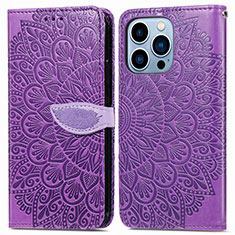 Leather Case Stands Fashionable Pattern Flip Cover H13 Holder for Apple iPhone 13 Pro Purple
