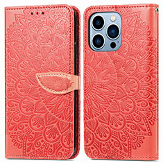 Leather Case Stands Fashionable Pattern Flip Cover H13 Holder for Apple iPhone 13 Pro Red