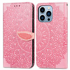 Leather Case Stands Fashionable Pattern Flip Cover H13 Holder for Apple iPhone 13 Pro Rose Gold