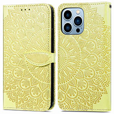Leather Case Stands Fashionable Pattern Flip Cover H13 Holder for Apple iPhone 13 Pro Yellow