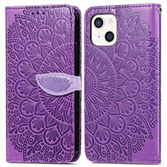 Leather Case Stands Fashionable Pattern Flip Cover H13 Holder for Apple iPhone 14 Plus Purple