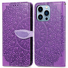 Leather Case Stands Fashionable Pattern Flip Cover H13 Holder for Apple iPhone 14 Pro Max Purple