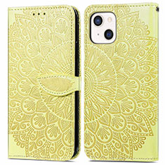 Leather Case Stands Fashionable Pattern Flip Cover H13 Holder for Apple iPhone 14 Yellow