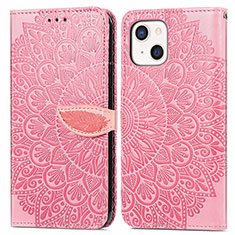 Leather Case Stands Fashionable Pattern Flip Cover H13 Holder for Apple iPhone 15 Plus Rose Gold