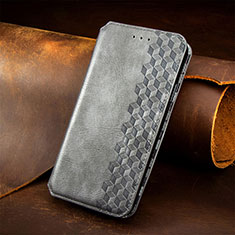 Leather Case Stands Fashionable Pattern Flip Cover H14 Holder for Apple iPhone 13 Pro Gray