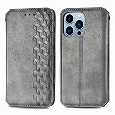 Leather Case Stands Fashionable Pattern Flip Cover H15 Holder for Apple iPhone 13 Pro Gray
