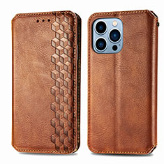 Leather Case Stands Fashionable Pattern Flip Cover H15 Holder for Apple iPhone 13 Pro Max Brown