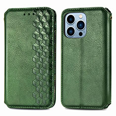 Leather Case Stands Fashionable Pattern Flip Cover H15 Holder for Apple iPhone 13 Pro Max Green