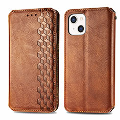 Leather Case Stands Fashionable Pattern Flip Cover H15 Holder for Apple iPhone 15 Brown