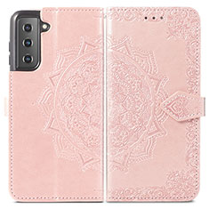 Leather Case Stands Fashionable Pattern Flip Cover Holder A01D for Samsung Galaxy S21 5G Pink