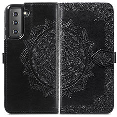 Leather Case Stands Fashionable Pattern Flip Cover Holder A01D for Samsung Galaxy S21 Plus 5G Black