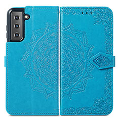 Leather Case Stands Fashionable Pattern Flip Cover Holder A01D for Samsung Galaxy S21 Plus 5G Blue