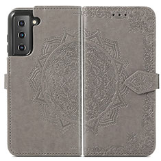 Leather Case Stands Fashionable Pattern Flip Cover Holder A01D for Samsung Galaxy S21 Plus 5G Gray