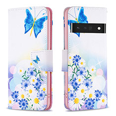 Leather Case Stands Fashionable Pattern Flip Cover Holder B01F for Google Pixel 7 Pro 5G Blue