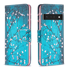 Leather Case Stands Fashionable Pattern Flip Cover Holder B01F for Google Pixel 7 Pro 5G Cyan