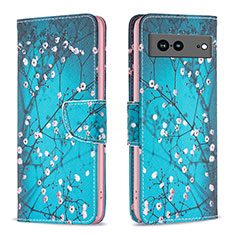 Leather Case Stands Fashionable Pattern Flip Cover Holder B01F for Google Pixel 7a 5G Cyan