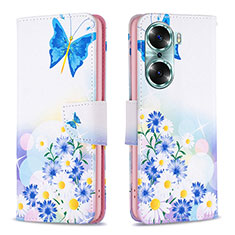 Leather Case Stands Fashionable Pattern Flip Cover Holder B01F for Huawei Honor 60 5G Blue