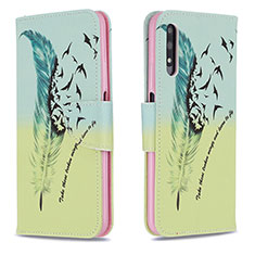 Leather Case Stands Fashionable Pattern Flip Cover Holder B01F for Huawei Honor 9X Matcha Green