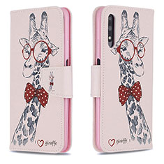 Leather Case Stands Fashionable Pattern Flip Cover Holder B01F for Huawei Honor 9X Pink