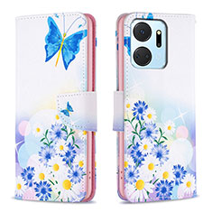 Leather Case Stands Fashionable Pattern Flip Cover Holder B01F for Huawei Honor X7a Blue