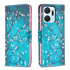 Leather Case Stands Fashionable Pattern Flip Cover Holder B01F for Huawei Honor X7a Cyan