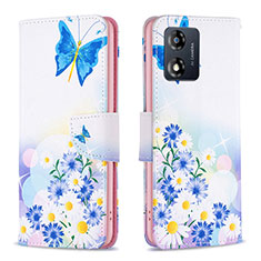 Leather Case Stands Fashionable Pattern Flip Cover Holder B01F for Motorola Moto E13 Blue