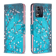 Leather Case Stands Fashionable Pattern Flip Cover Holder B01F for Motorola Moto E13 Cyan