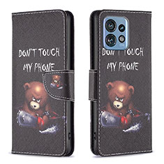 Leather Case Stands Fashionable Pattern Flip Cover Holder B01F for Motorola Moto Edge 40 Pro 5G Dark Gray
