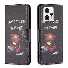 Leather Case Stands Fashionable Pattern Flip Cover Holder B01F for Motorola Moto G23 Dark Gray