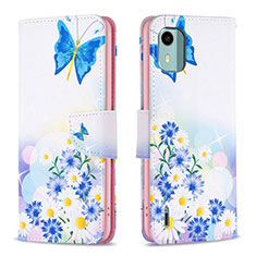 Leather Case Stands Fashionable Pattern Flip Cover Holder B01F for Nokia C12 Blue