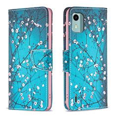 Leather Case Stands Fashionable Pattern Flip Cover Holder B01F for Nokia C12 Cyan
