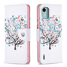 Leather Case Stands Fashionable Pattern Flip Cover Holder B01F for Nokia C12 White