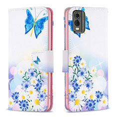 Leather Case Stands Fashionable Pattern Flip Cover Holder B01F for Nokia C210 Blue