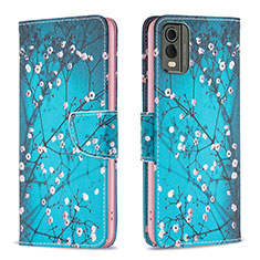 Leather Case Stands Fashionable Pattern Flip Cover Holder B01F for Nokia C210 Cyan