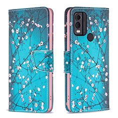 Leather Case Stands Fashionable Pattern Flip Cover Holder B01F for Nokia C22 Cyan