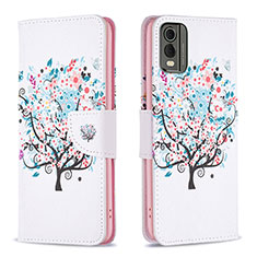 Leather Case Stands Fashionable Pattern Flip Cover Holder B01F for Nokia C32 White