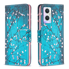 Leather Case Stands Fashionable Pattern Flip Cover Holder B01F for OnePlus Nord N20 5G Cyan