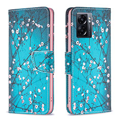 Leather Case Stands Fashionable Pattern Flip Cover Holder B01F for Oppo A57 5G Cyan