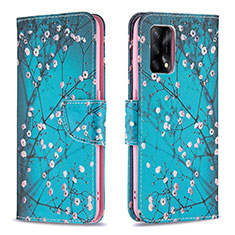 Leather Case Stands Fashionable Pattern Flip Cover Holder B01F for Oppo A74 4G Cyan