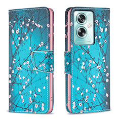Leather Case Stands Fashionable Pattern Flip Cover Holder B01F for Oppo A79 5G Cyan