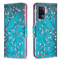 Leather Case Stands Fashionable Pattern Flip Cover Holder B01F for Oppo A94 4G Cyan