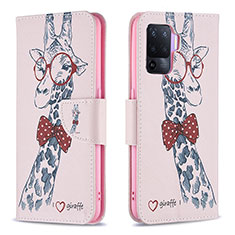 Leather Case Stands Fashionable Pattern Flip Cover Holder B01F for Oppo A94 4G Pink