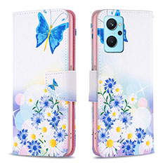 Leather Case Stands Fashionable Pattern Flip Cover Holder B01F for Oppo A96 4G Blue